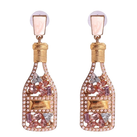 Crystal Champagne Bottle Earrings - Picture 1 of 7
